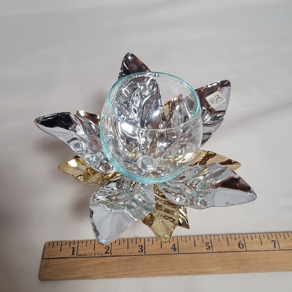 Dept 56 Metal Poinsetta Votive Candle Holder Silver & Gold w/Box - Picture 8 of 11